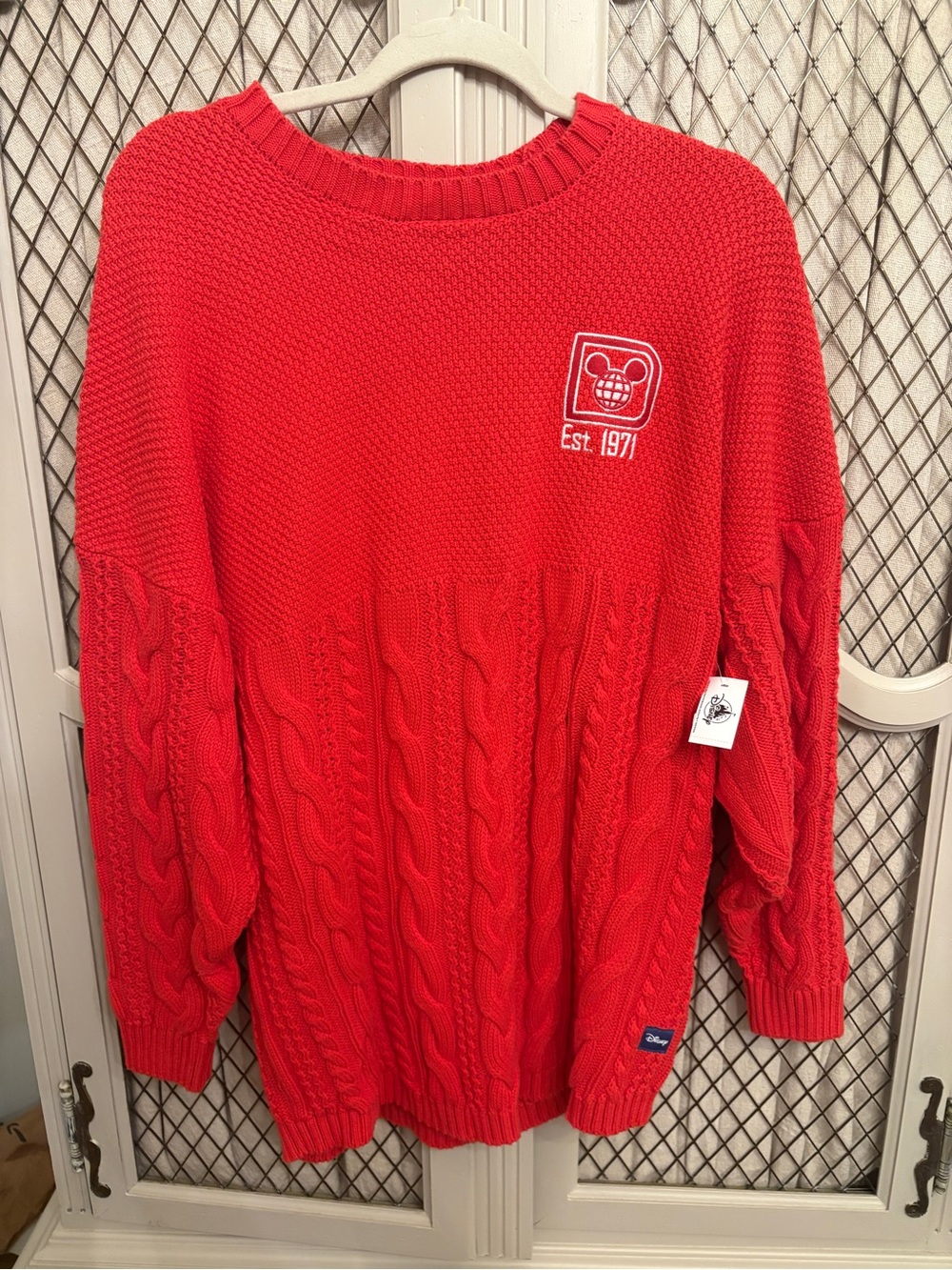 NWT Disney World Red Cable Knit Spirit Jersey Sweater Small